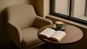 Coffee moment 3: Cozy chair with book